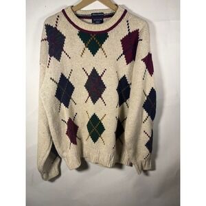 GANT Men's Argyle Sweater Cream Burgundy Navy Green Crew‎ Neck Pullover L